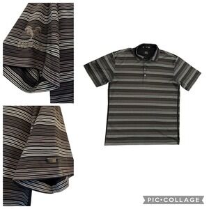 VTG Tiger Woods Nike Fit Dry Timarron Golf CC Polo Shirt Black Gray Striped XXL